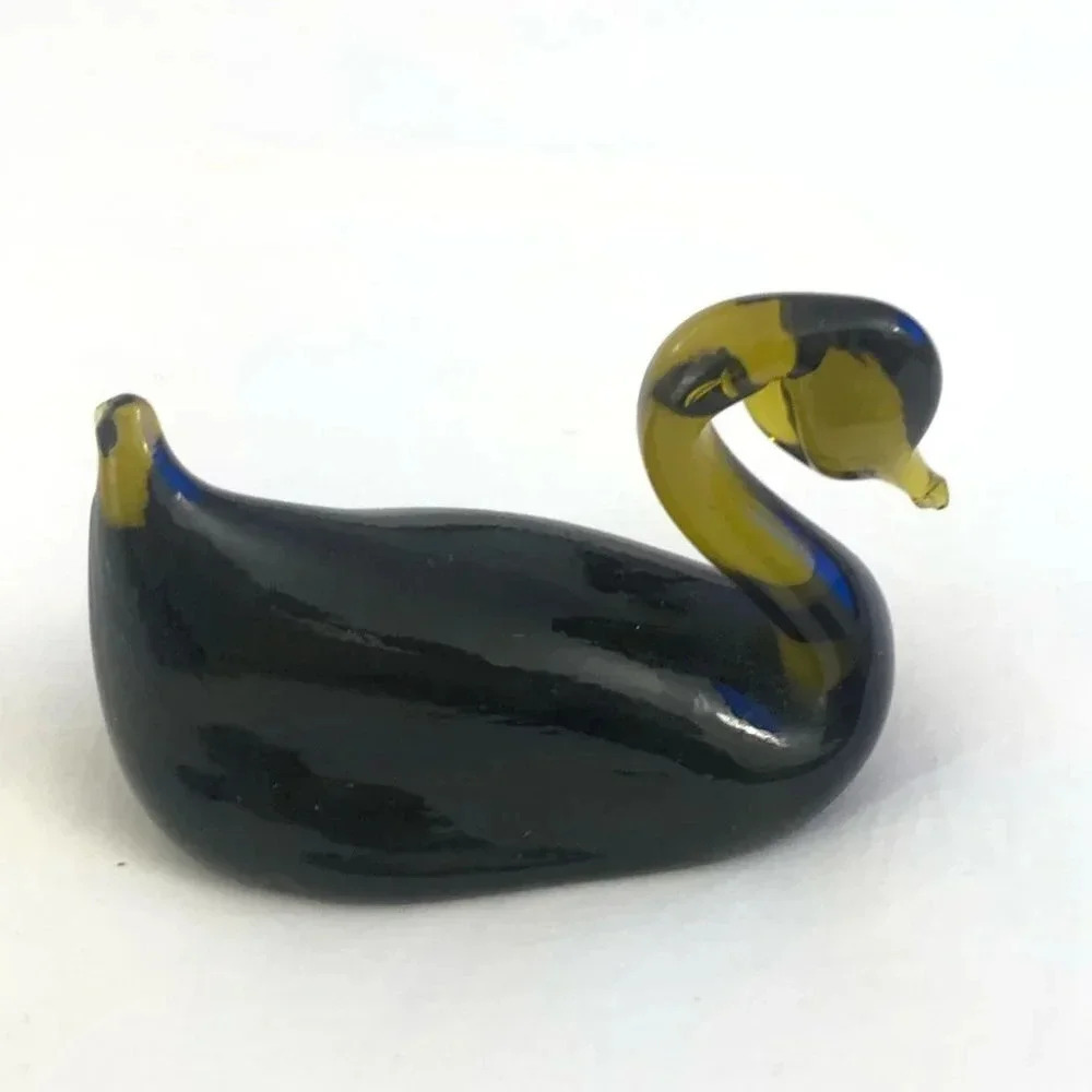 Vintage Avocado Green Glass Swan Figurine